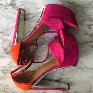 JustFab Pink & Orange Platform Heels 6in Size 9